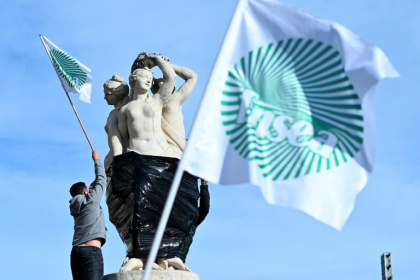 Des drapeaux de la FNSEA, principal syndicat agricile français, à Montpellier le 18 novembre 2024 (ARCHIVES) Des drapeaux de la FNSEA, principal syndicat agricile français, à Montpellier le 18 novembre 2024 (ARCHIVES)
