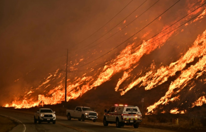 Un flanc de colline en feu à Castaic, au nord de Los Angeles, le 22 janvier 2025 Un flanc de colline en feu à Castaic, au nord de Los Angeles, le 22 janvier 2025