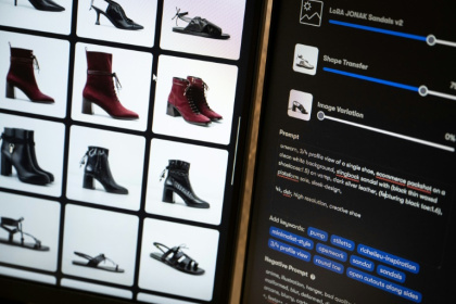 Des modèles de chaussures générés par l'IA dans les bureaux de la start-up Imki à Schiltigheim, près de Strasbourg, le 26 février 2025 dans le Bas-Rhin Des modèles de chaussures générés par l'IA dans les bureaux de la start-up Imki à Schiltigheim, près de Strasbourg, le 26 février 2025 dans le Bas-Rhin