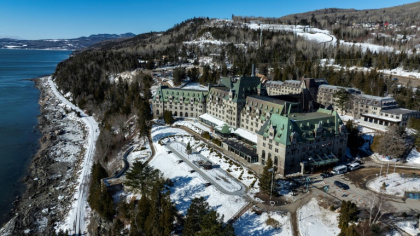 Vue aérienne de Fairmont Le Manoir Richelieu, hôtel qui reçoit les ministres des Affaires étrangères du G7 à La Malbaie, au Québec, le 12 mars 2025 Vue aérienne de Fairmont Le Manoir Richelieu, hôtel qui reçoit les ministres des Affaires étrangères du G7 à La Malbaie, au Québec, le 12 mars 2025