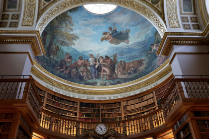 La bibliothèque de l'Assemblée nationale, à Paris, et ses plafonds peints par Delacroix après leur restauration, le 13 mars 2025 La bibliothèque de l'Assemblée nationale, à Paris, et ses plafonds peints par Delacroix après leur restauration, le 13 mars 2025