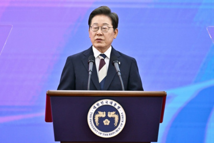 Le président sud-coréen Lee Jae-myung prononce un discours après avoir prêté serment lors de sa cérémonie d'investiture à l'Assemblée nationale de Séoul, le 4 juin 2025 - ANTHONY WALLACE (AFP) Le président sud-coréen Lee Jae-myung prononce un discours après avoir prêté serment lors de sa cérémonie d'investiture à l'Assemblée nationale de Séoul, le 4 juin 2025 - ANTHONY WALLACE (AFP)
