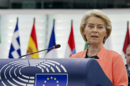La présidente de la Commission européenne Ursula von der Leyen au Parlement européen de Strasbourg, le 7 juillet 2025 - Jean-Christophe Verhaegen (AFP)